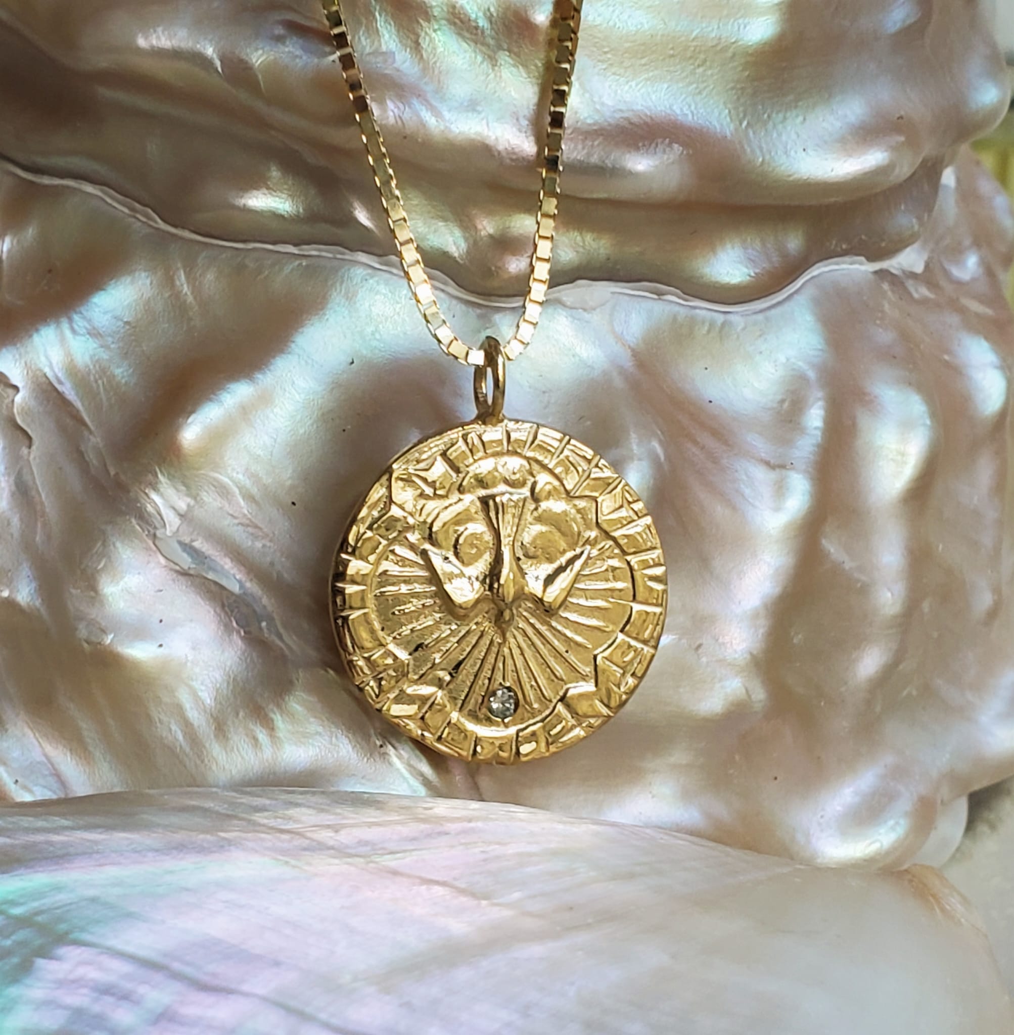 Holy spirit dove 14k solid hot gold pendant