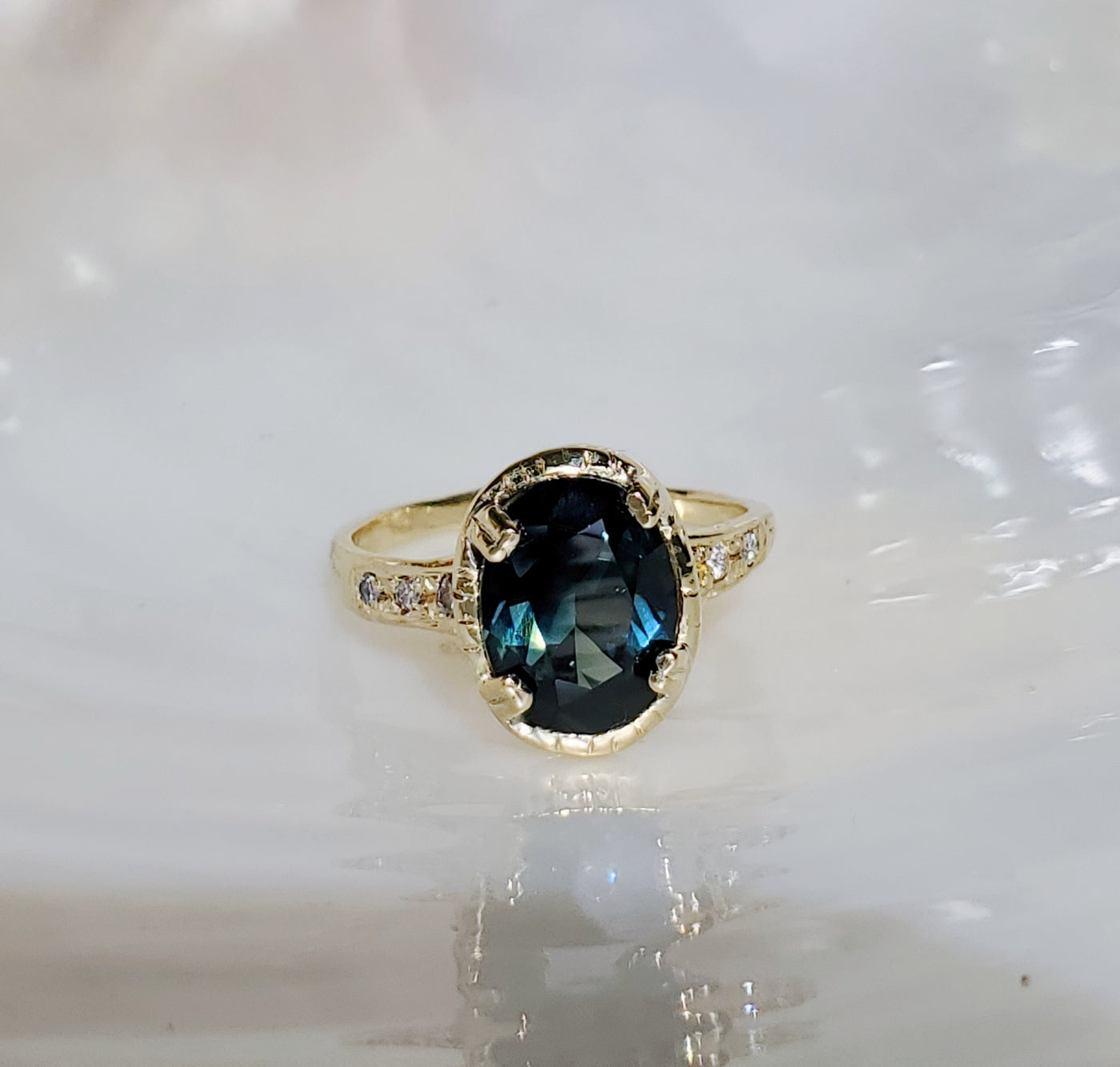 Majestic Peacock Dark Blue Sapphire Ring