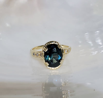 Majestic Peacock Dark Blue Sapphire Ring
