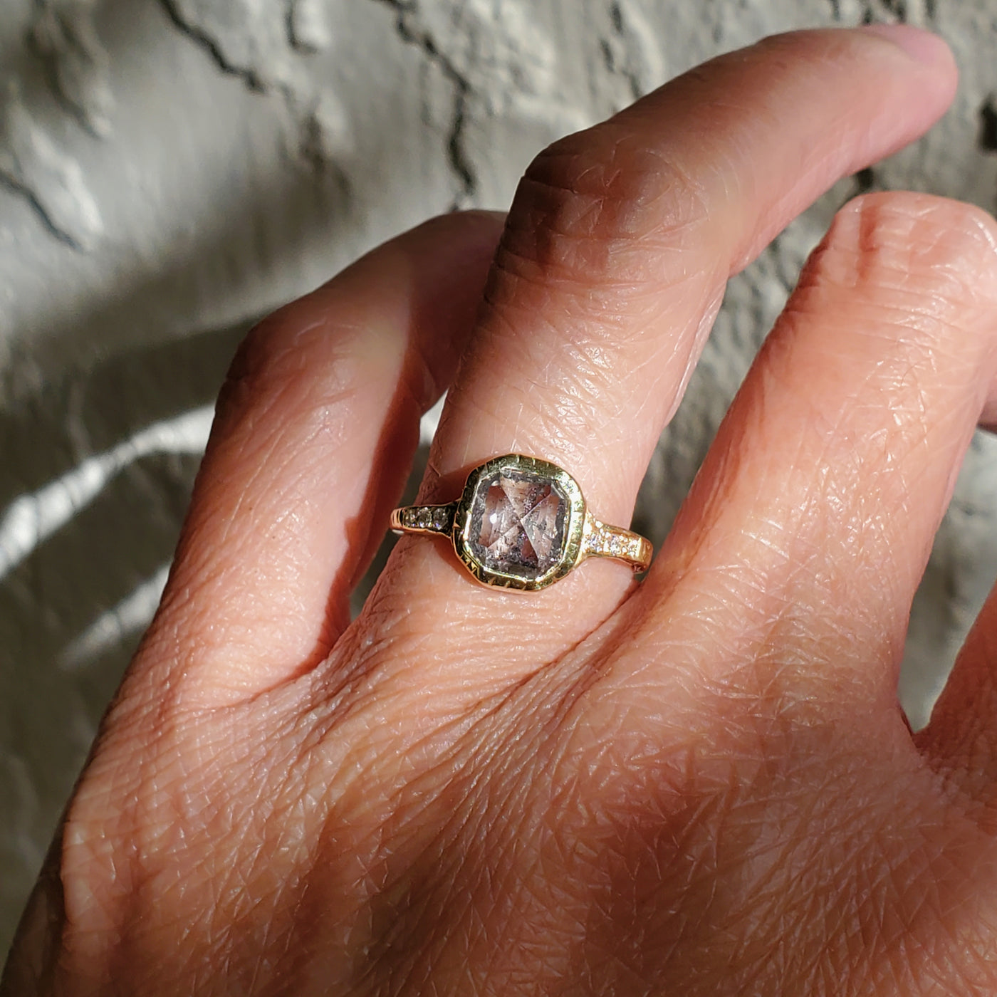 Elegance Salt & Pepper Rustic Diamond Ring