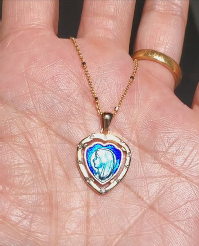 Divine Mary of the Heart Blue Necklace