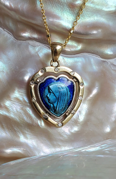 Divine Mary of the Heart Blue Necklace