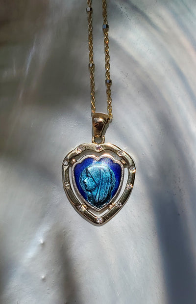 Divine Mary of the Heart Blue Necklace