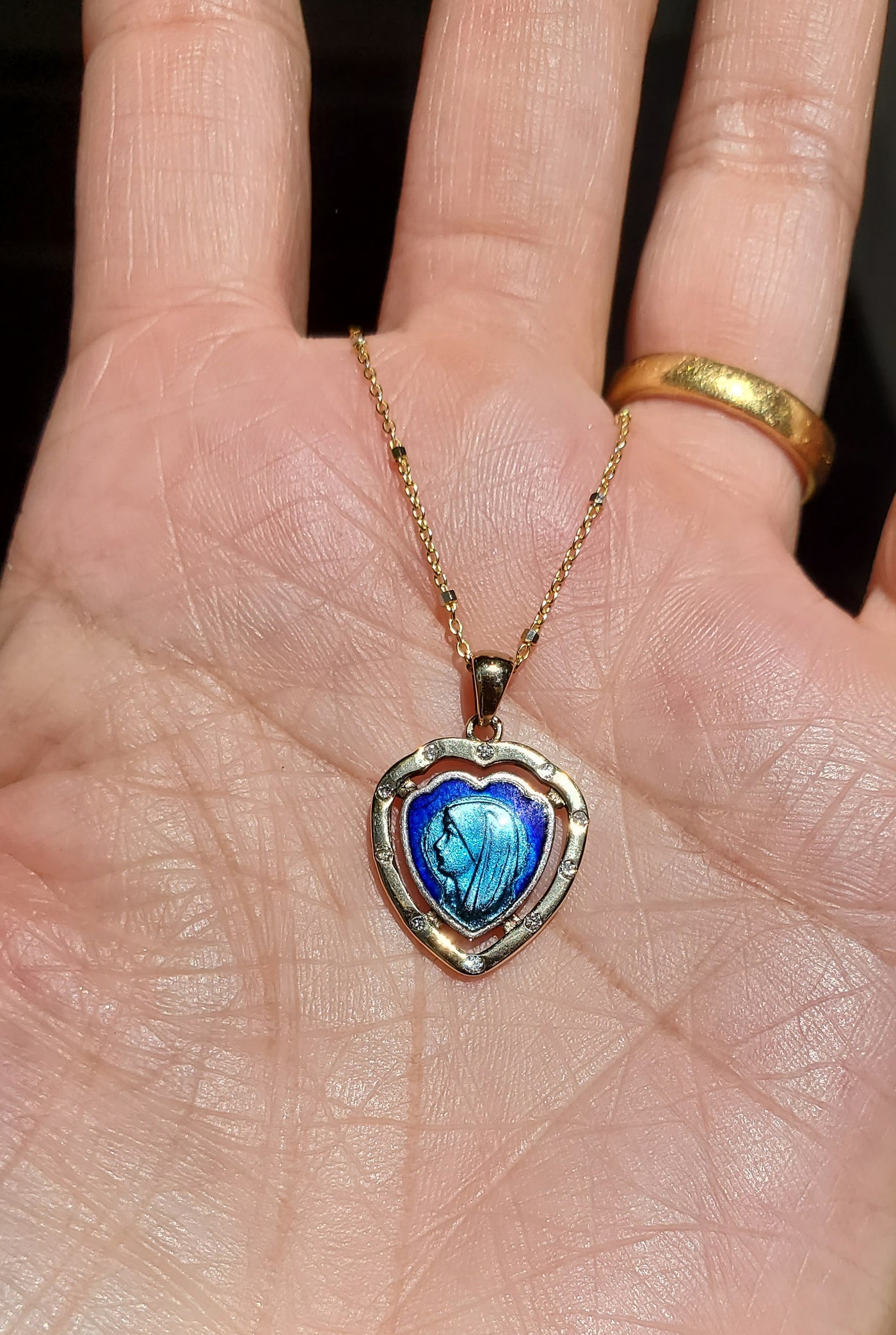 Divine Mary of the Heart Blue Necklace