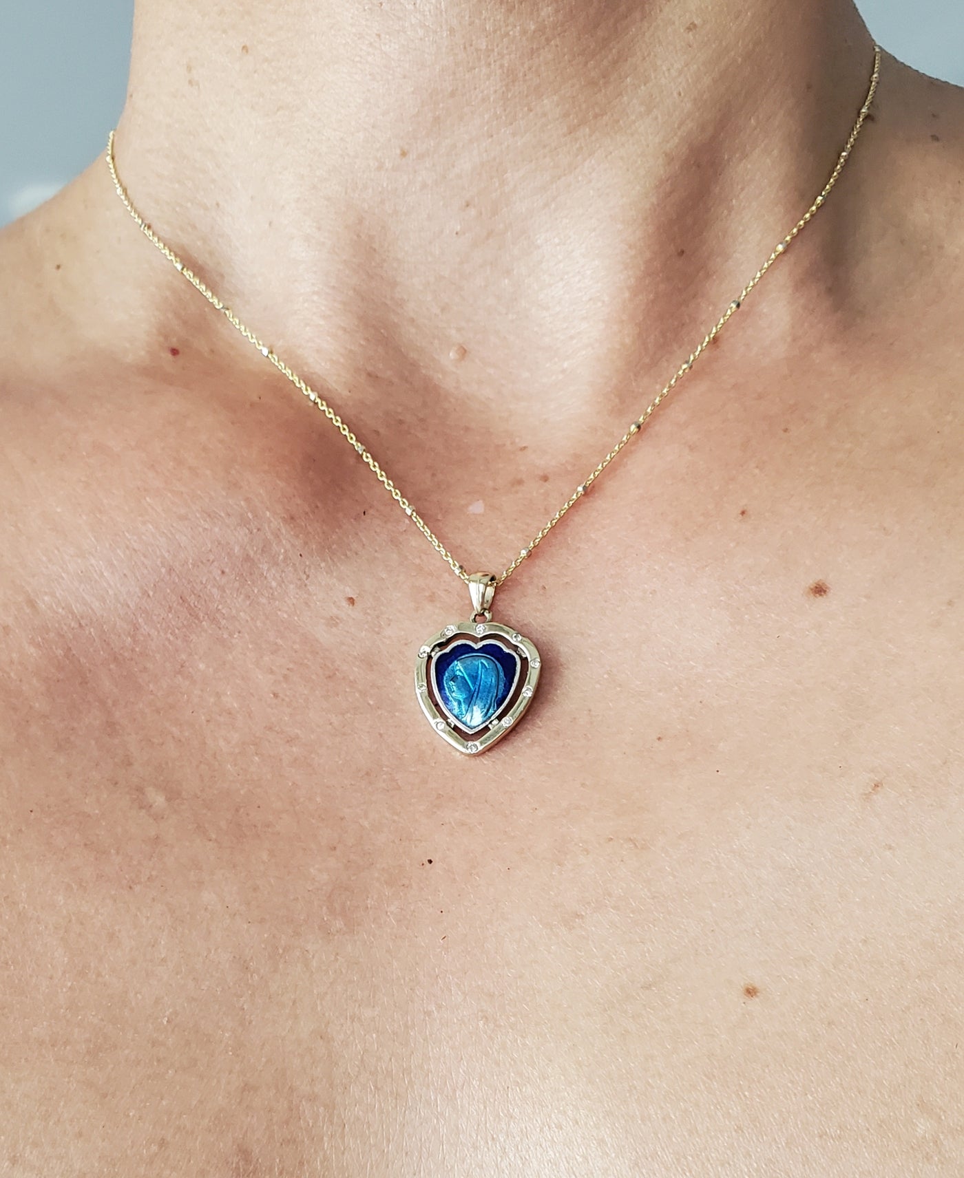 Divine Mary of the Heart Blue Necklace
