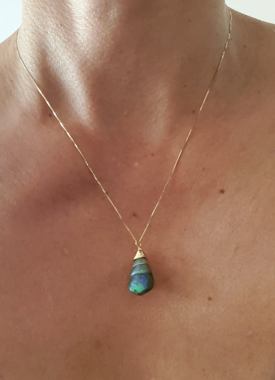 Enchanted Blue Green Kelp Shell Necklace * Medium II