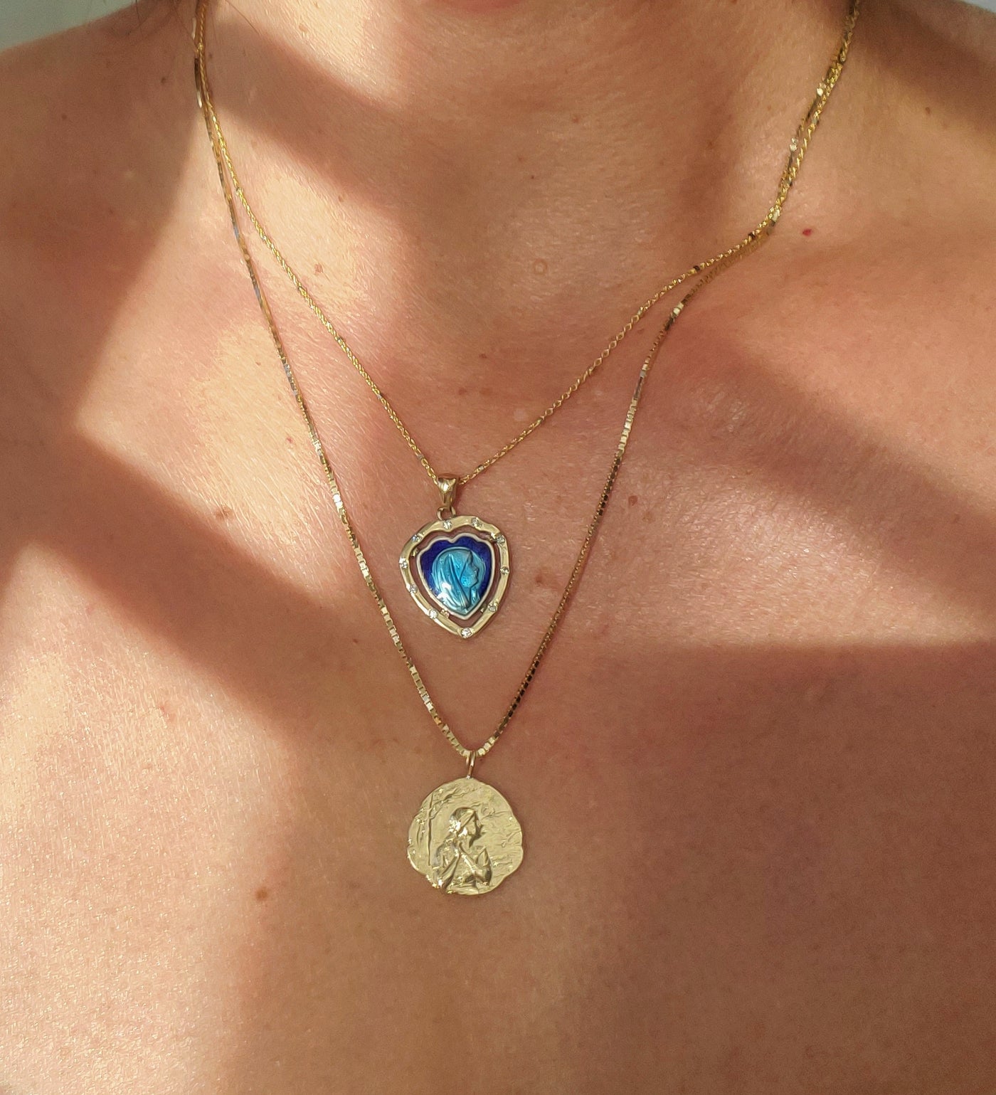 Divine Mary of the Heart Blue Necklace