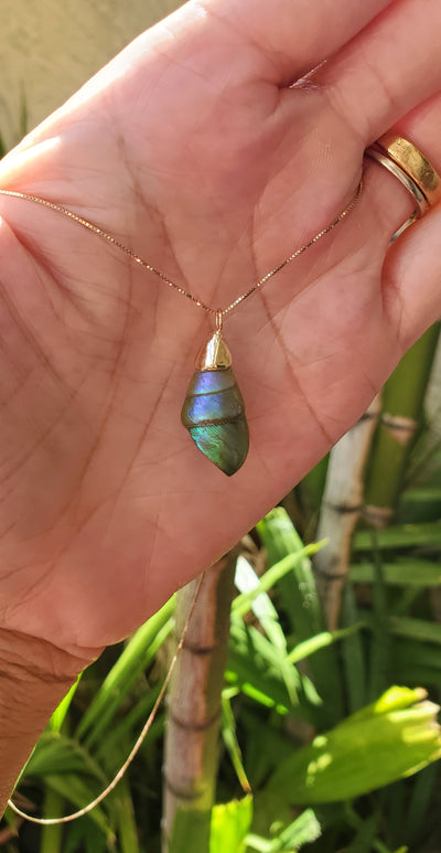 Enchanted Blue Green Kelp Shell Necklace * Medium II