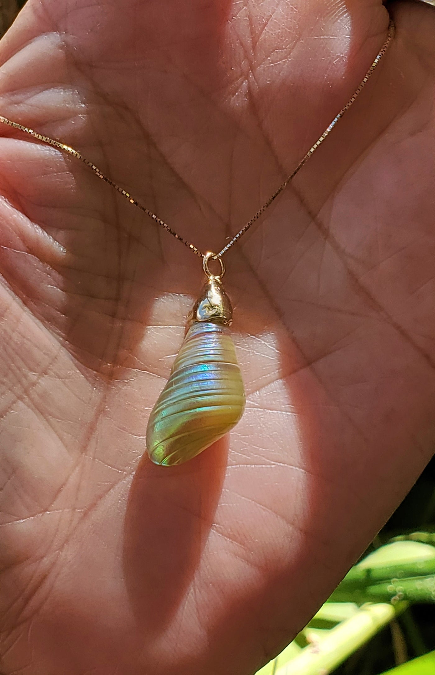 Enchanted Mauve Green Kelp Shell Necklace * Medium I