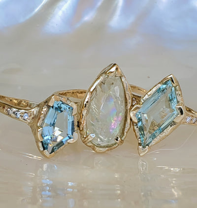 Golden Pear Aquamarine Ring