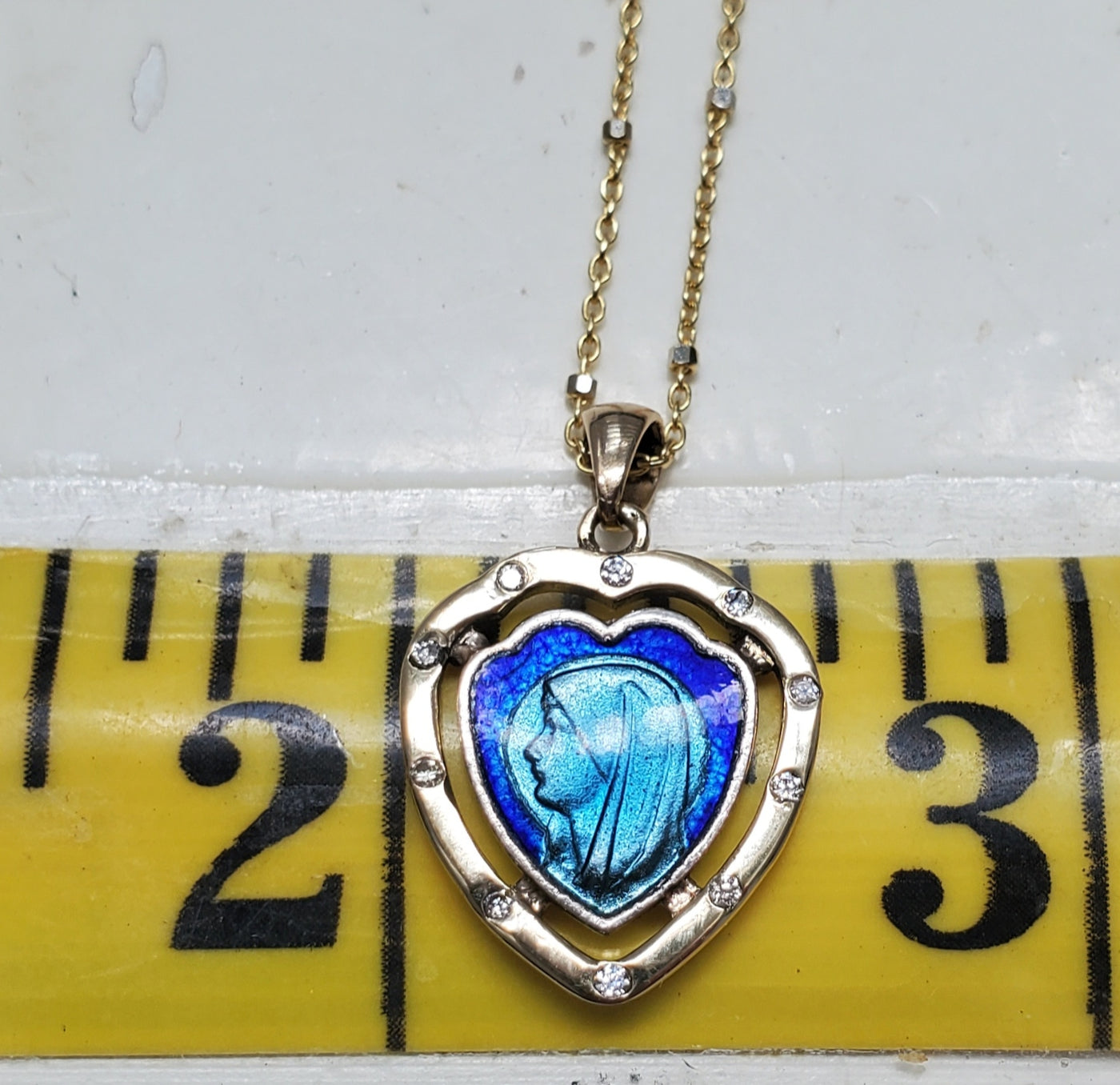 Divine Mary of the Heart Blue Necklace