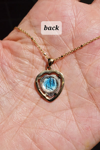 Divine Mary of the Heart Blue Necklace
