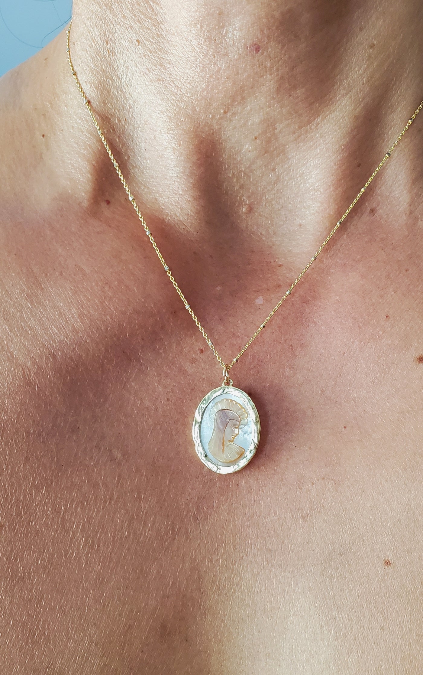 Blessed Mary Mother of Pearl Necklace