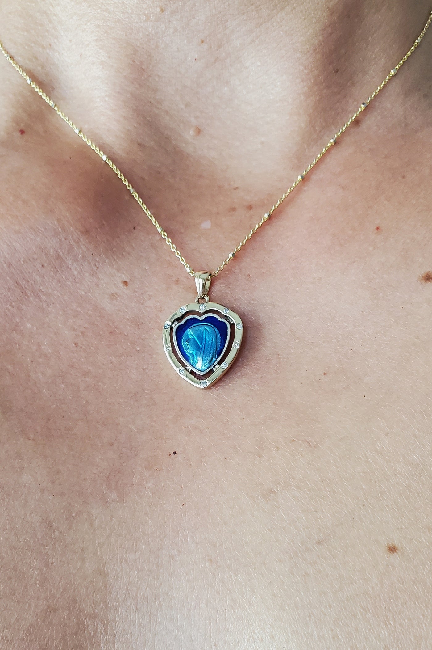 Divine Mary of the Heart Blue Necklace
