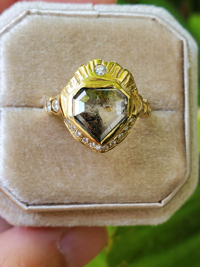 Sacred Heart Salt & Pepper Rustic Diamond Ring