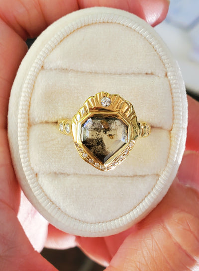Sacred Heart Salt & Pepper Rustic Diamond Ring