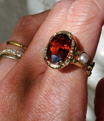 Elegance Spessarite Garnet & Pearls Ring
